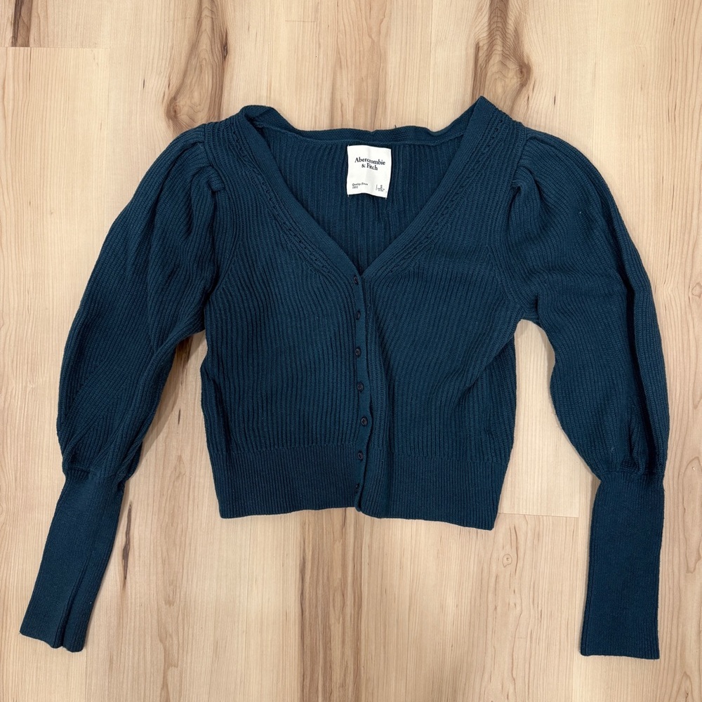 Abercrombie & Fitch Puff Sleeve Cardigan Teal Size Small